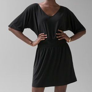 White House Black Market Dress Short Sleeve Smocked Black Size Medium Petite